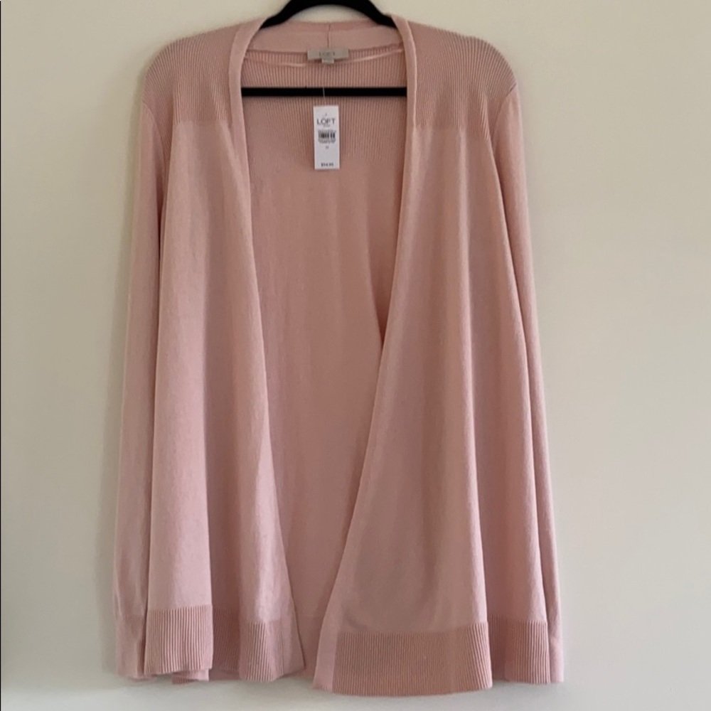 NWT Loft Outlet peach open cardigan with ribbing